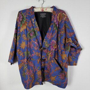 Vintage Asia Craft Textiles Hand Made Indonesian Batik Jacket Cotton Floral Blue